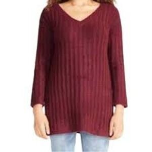 Bb Dakota by Steve Madden Big Deal V-Neck Rib Tunic Sweater Burgundy Size S NWT